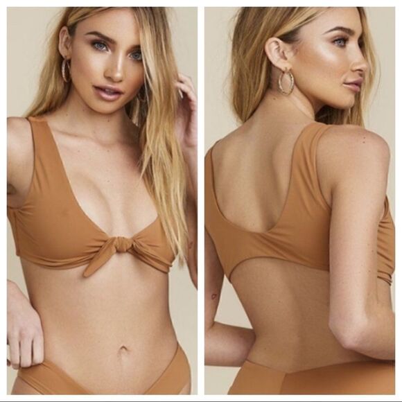 DIPPIN DAISEYS Nude Tie Front Bikini Swim Top Size Small - Picture 1 of 7